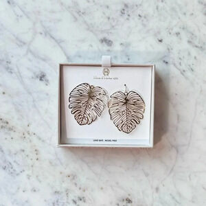 House of Harlow 1960 Gold-Plates Dangle Monstera Earrings